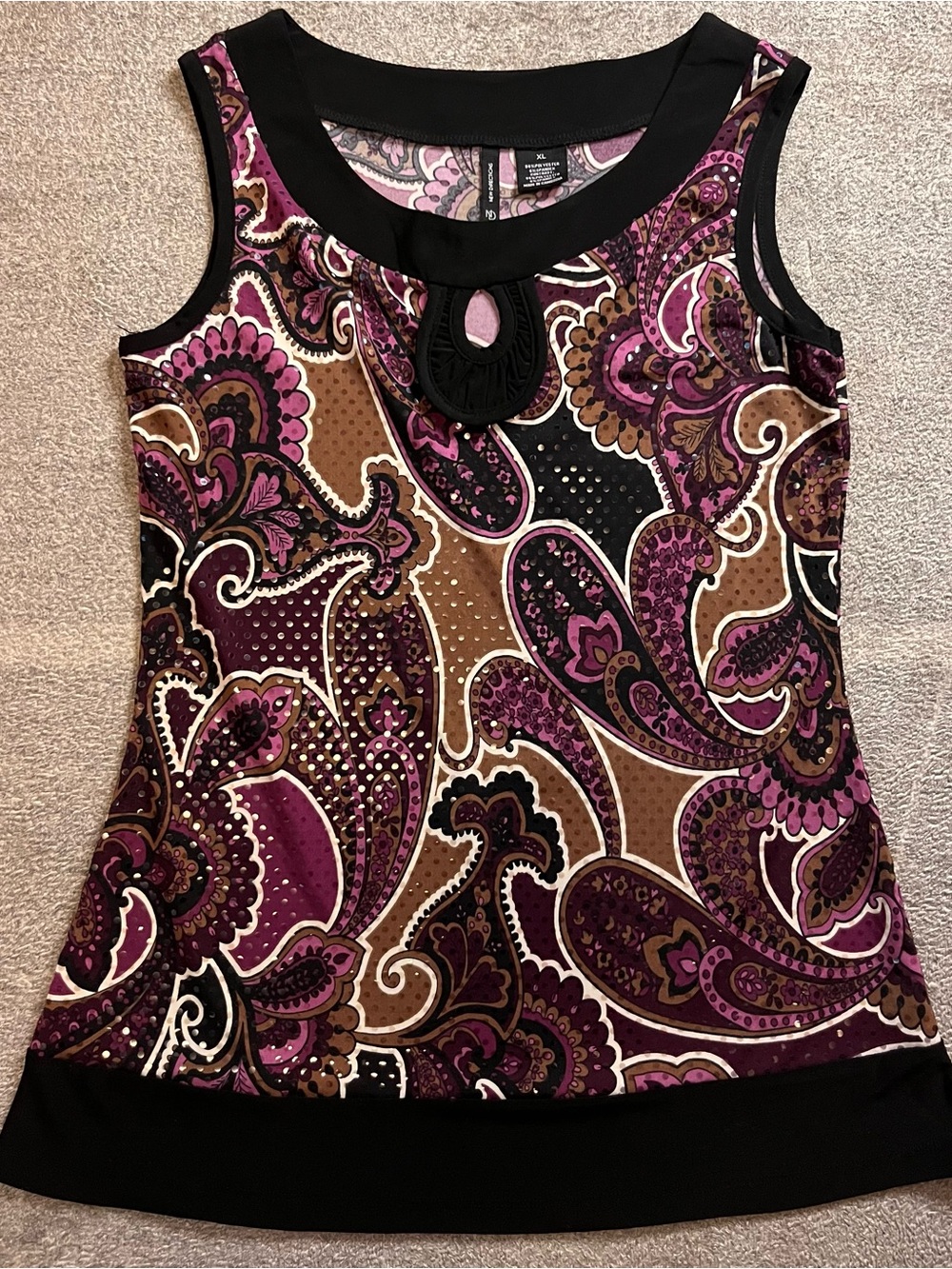 new directions Purple and Brown Paisley Tank with Black Trim Boho
